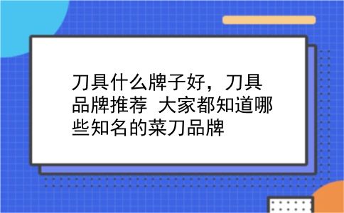 刀具什么牌子好，刀具品牌推荐？大家都知道哪些知名的菜刀品牌？插图